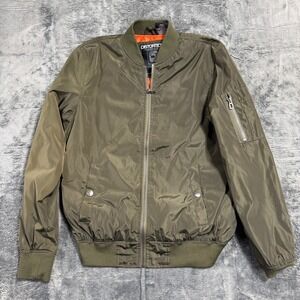 Distortion Bomber Jacket Mens Small Olive Green Full Zip Utility Flight Jacket
